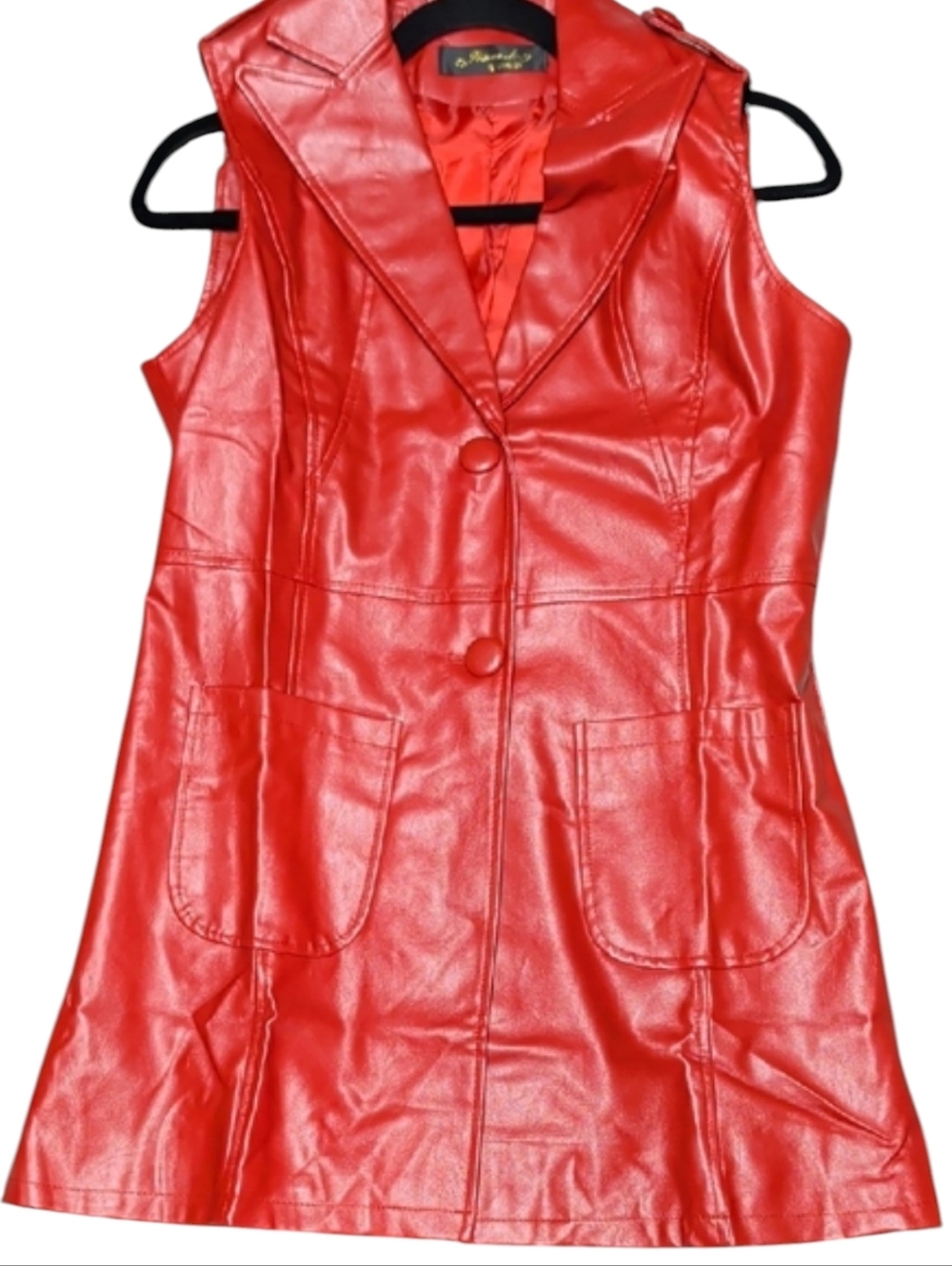 Elegant Red Sleeveless Faux Leather Vest
